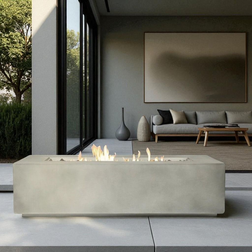 Lightweight Fiber Concrete Fire Pit Table with Push-Button Ignition - Gray or Dark Gray