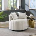 Malna Plush Wide Wale Corduroy Upholstered Barrel Accent Chair with Wheels - Off-White
