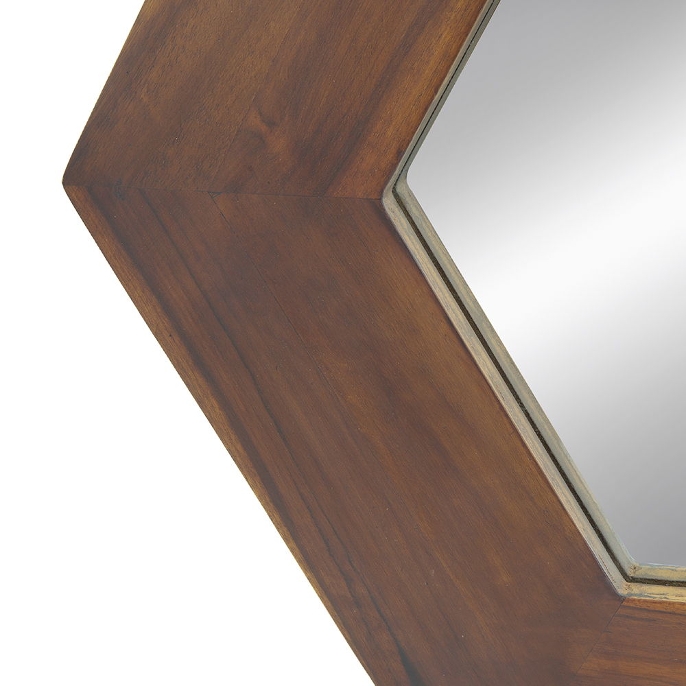Hexagon Accent Mirror with Solid Teak Wood Frame - Light Brown, Dark Brown, Black