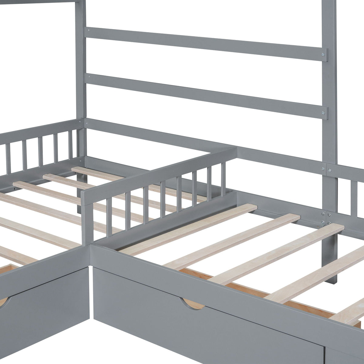 L Shape Twin Platform Bed with 3 Storage Drawers - Dark Gray or White