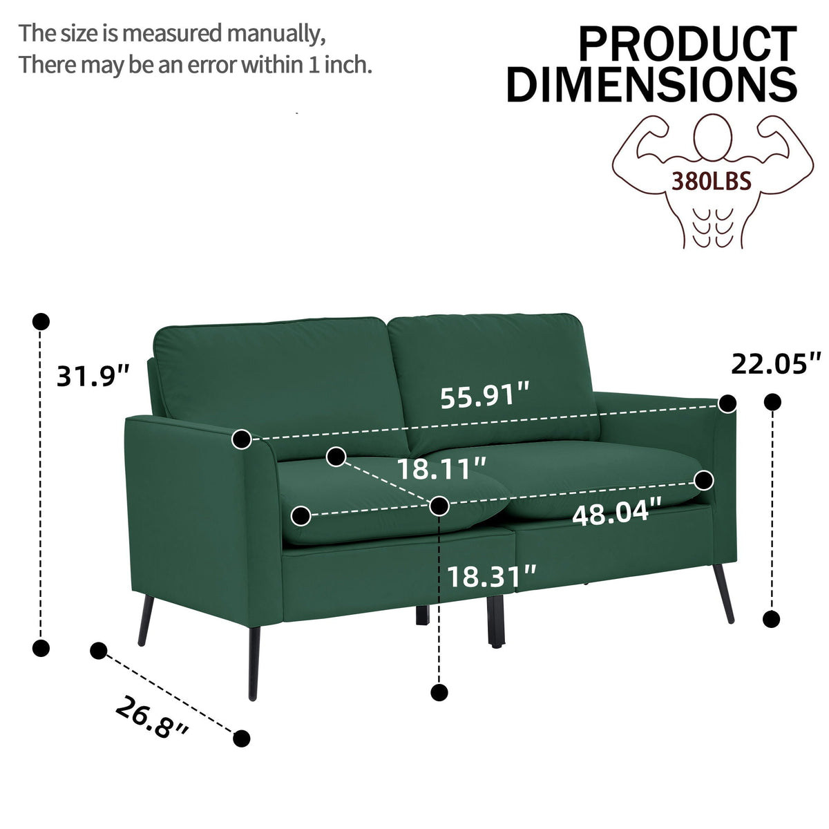 Upholstered Loveseat with Plush Headrest - Multiple Colors