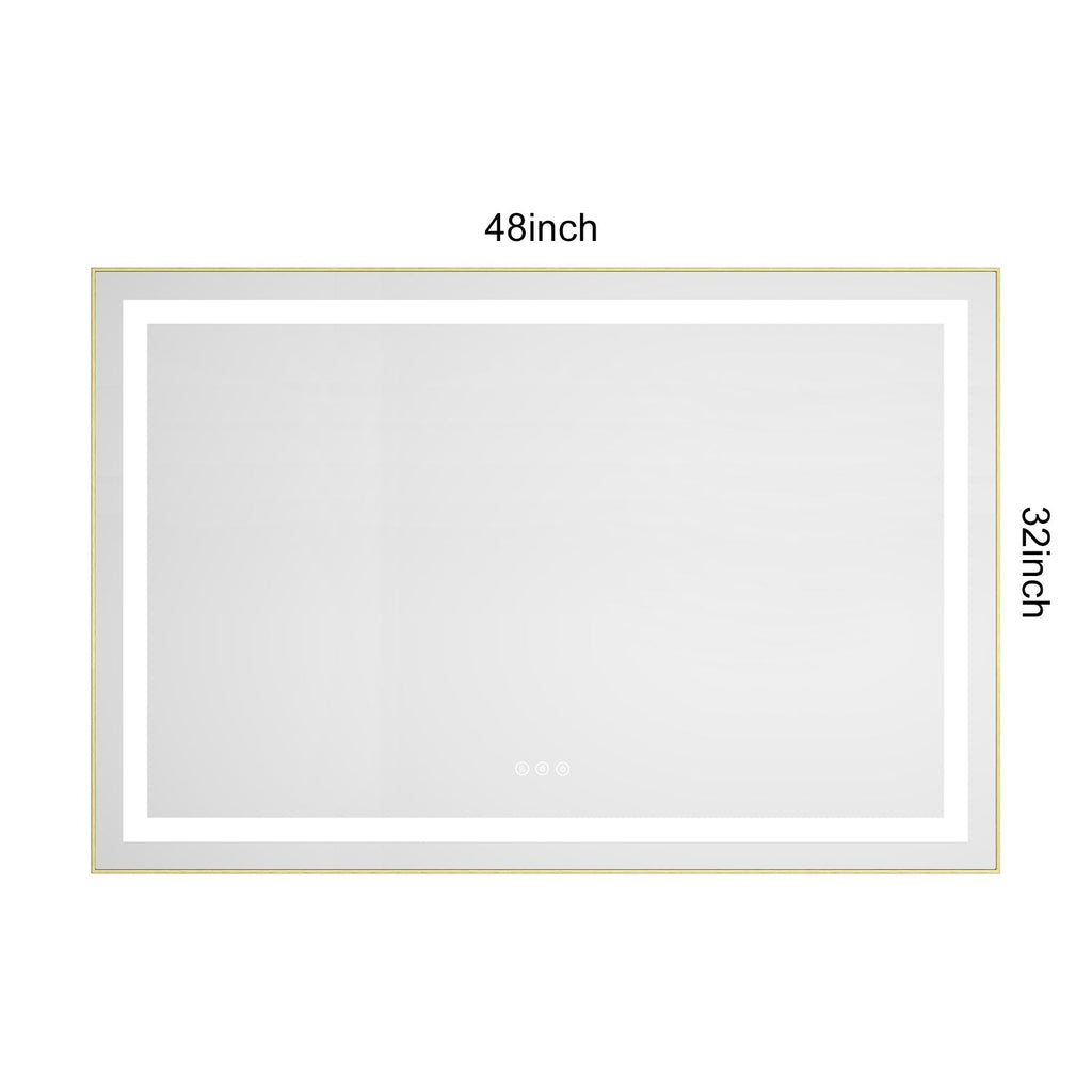 48" x 32" LED Bathroom Mirror with Front and Backlight - Brushed Gold or Gun Ash