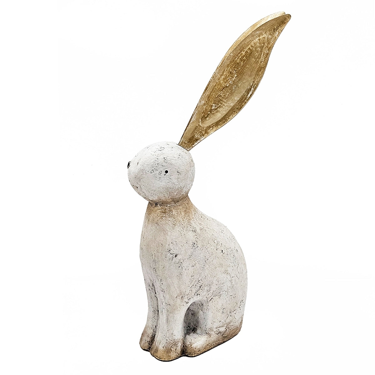 White Magnesium Rabbit Figurine with Gold Iron Ears – 24.8" High