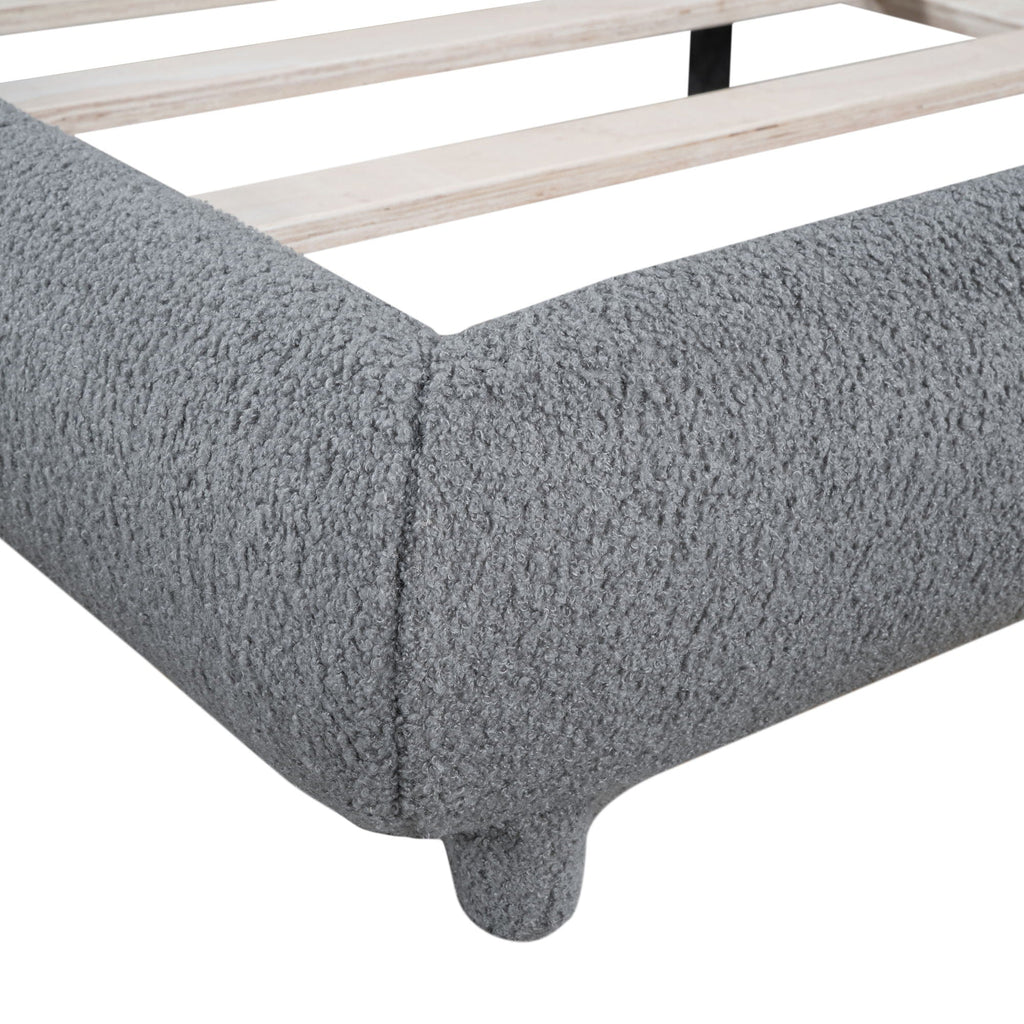 Upholstered Platform Bed with Curve-Shaped Frame - Teddy Fleece - Beige or Dark Gray