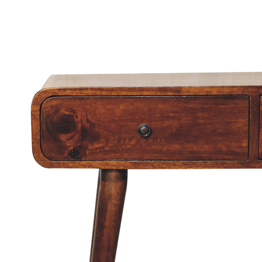 Solid Wood Chestnut Hallway Table with Nordic Legs - 2 Drawers