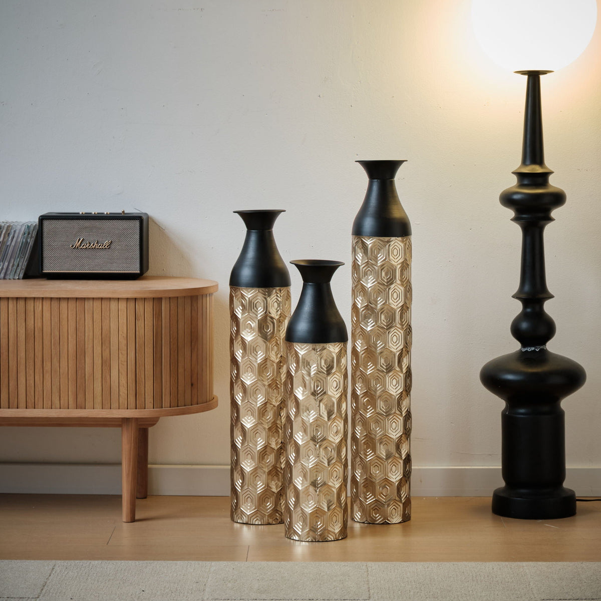 Black & Gold Floor Metal Vases with Durable Metal Construction - Set of 3