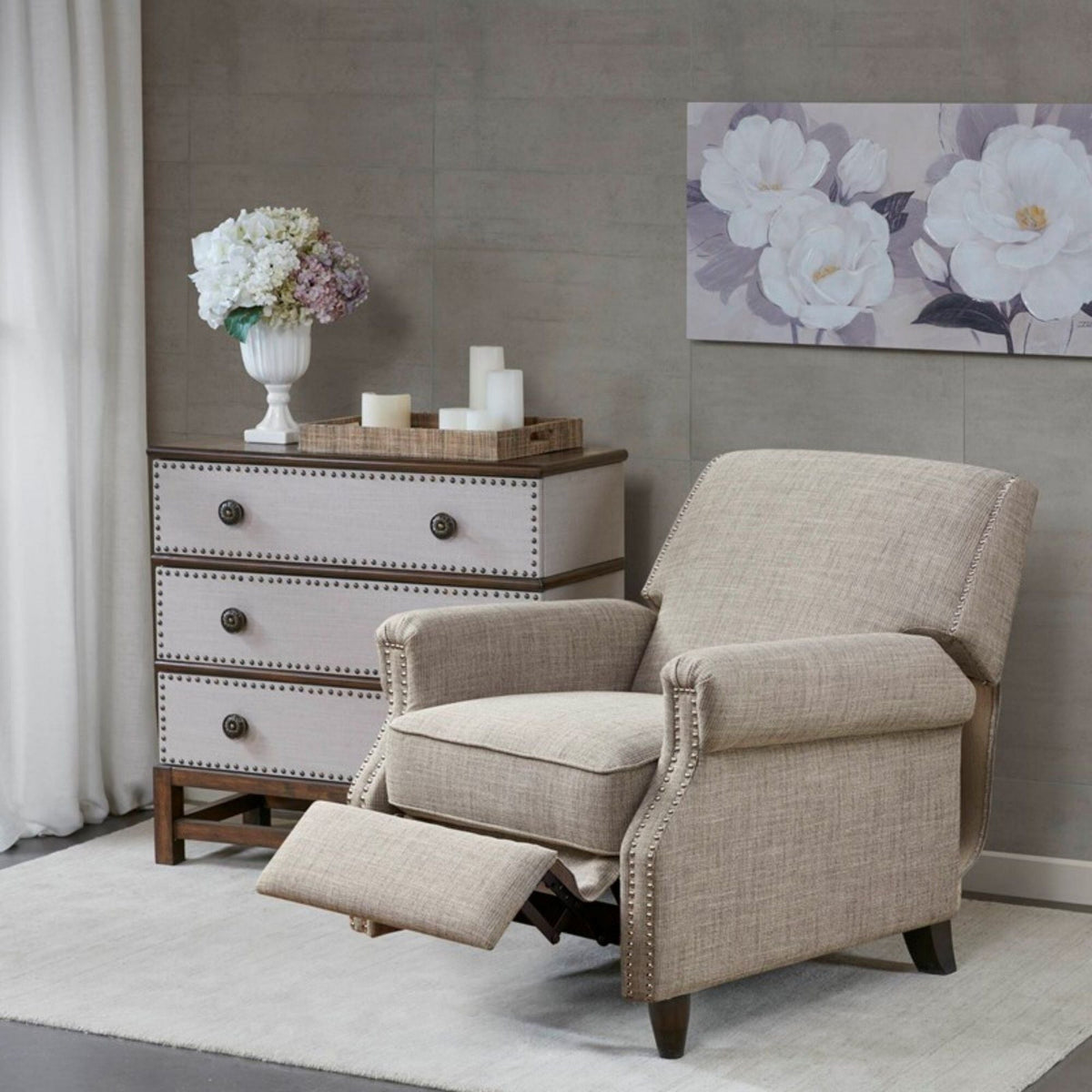 Sand Push Back Recliner with Manual Reclining Function - Nailhead Detail