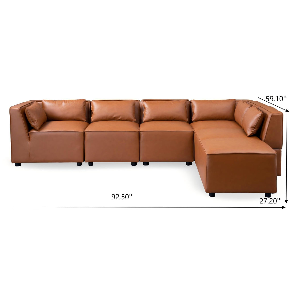 Modular Sofa with Vegan Leather Upholstery - Cognac