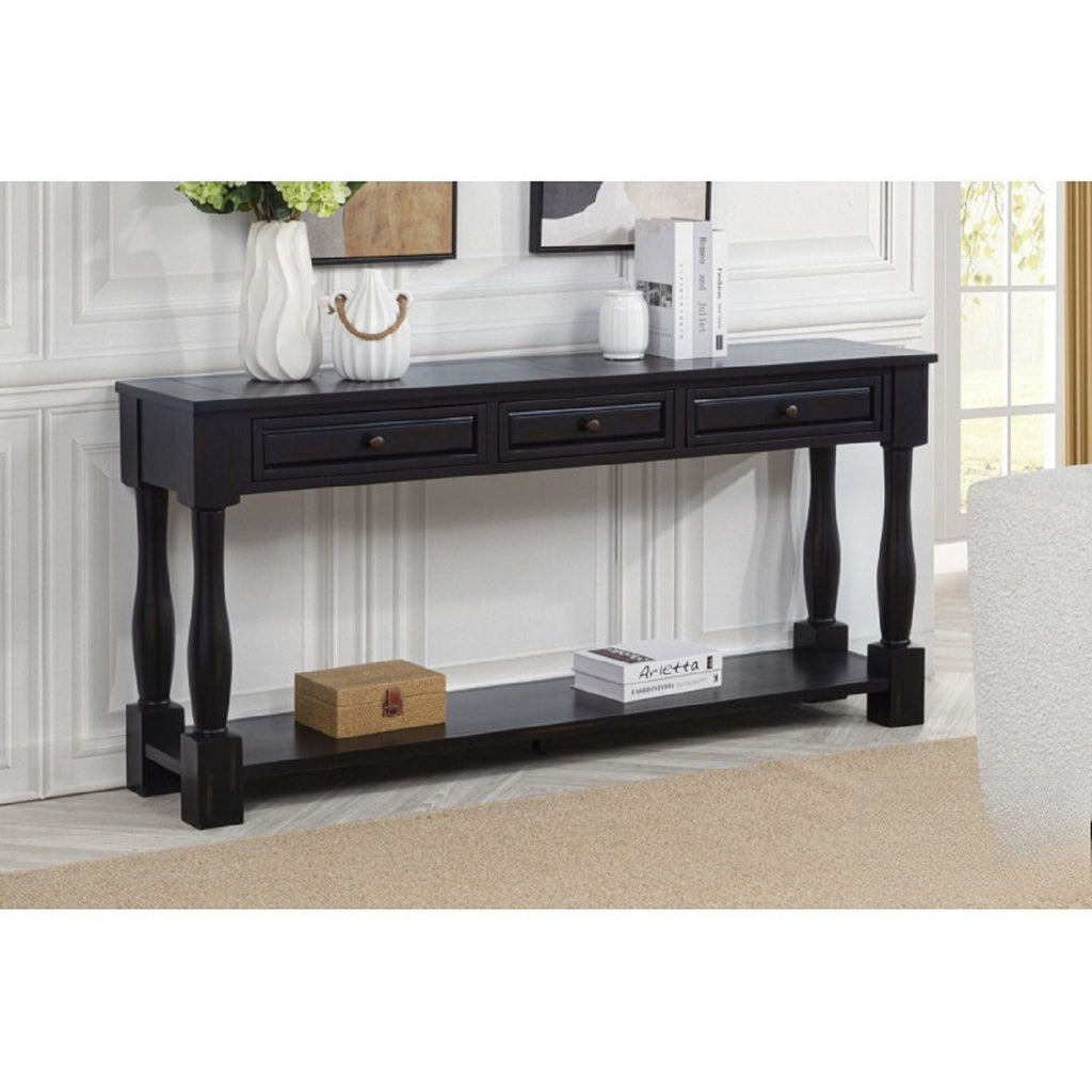 Long Console Table with Drawers and Shelf - Dark Brown or Blue