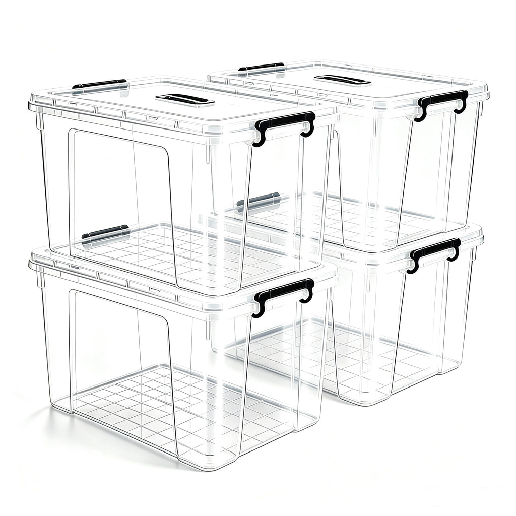 90 QT Plastic Storage Bins with Lids - 4 Pack, Heavy-Duty