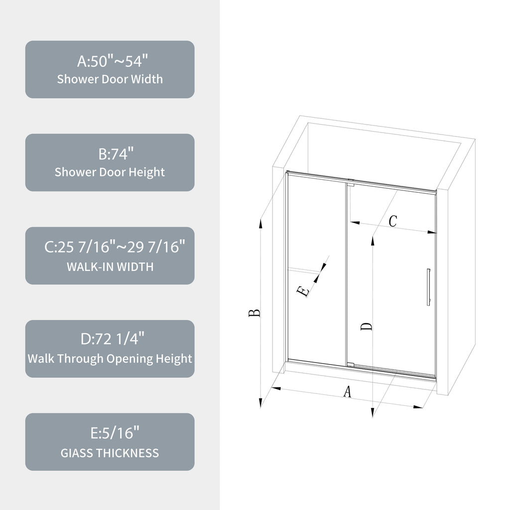 Pivot Shower Door with Tempered Glass and Soft-Close Hinge - Brushed Nickel