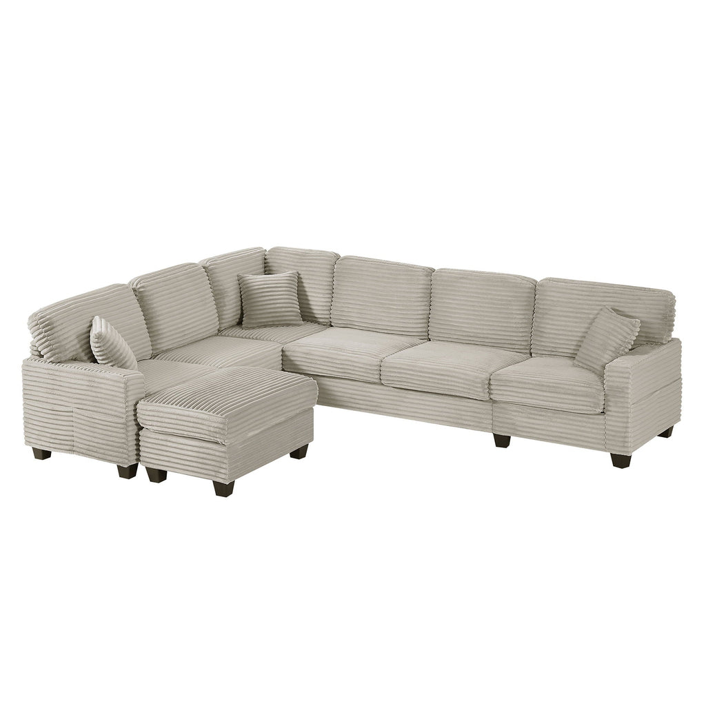 Upholstered U-Shaped Sectional Sofa with Movable Ottoman and Storage Pockets - Multiple Colors