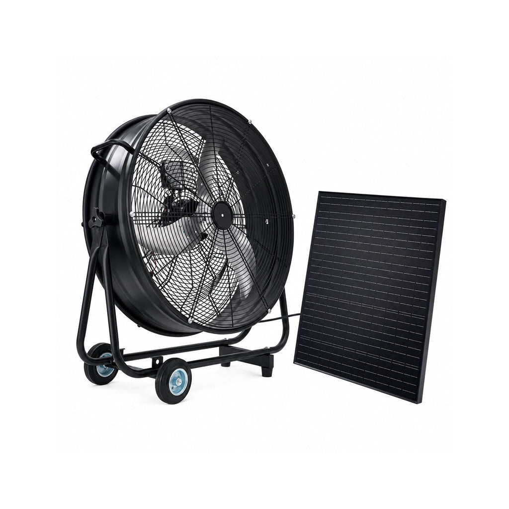 30" Wheeled Solar Fan with Adjustable Solar Panel and Remote Control - Black