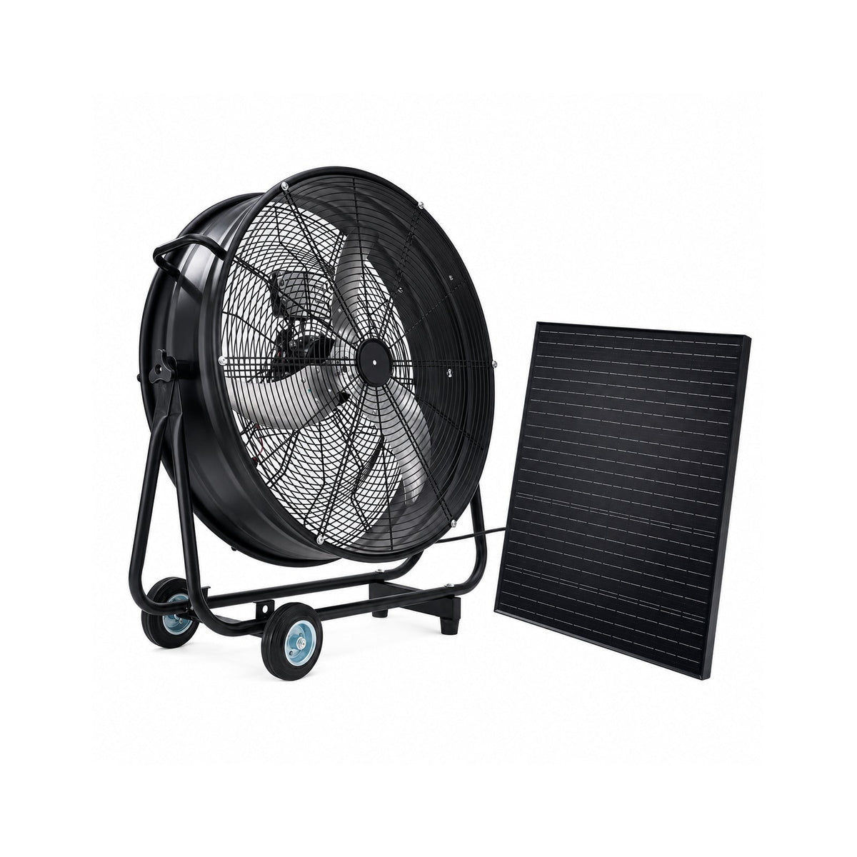 30" Wheeled Solar Fan with Adjustable Solar Panel and Remote Control - Black