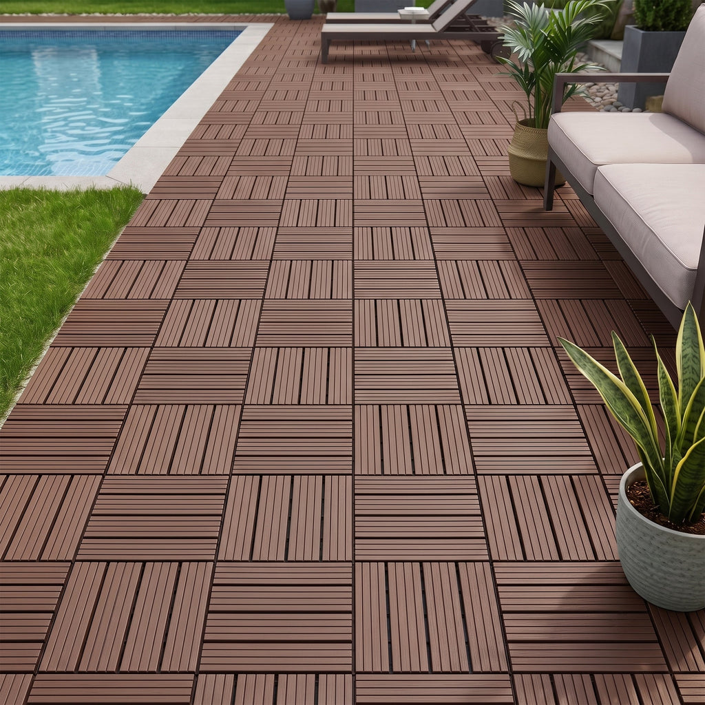 Plastic Interlocking Deck Tiles with Waterproof & Non-Slip Surface - 44 Pack