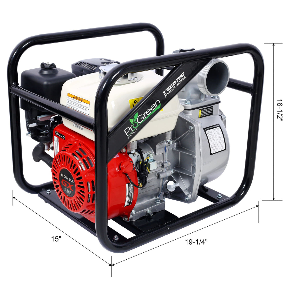 Honda GX160 Engine 3" Water Pump with 25ft Hose - Black/Red