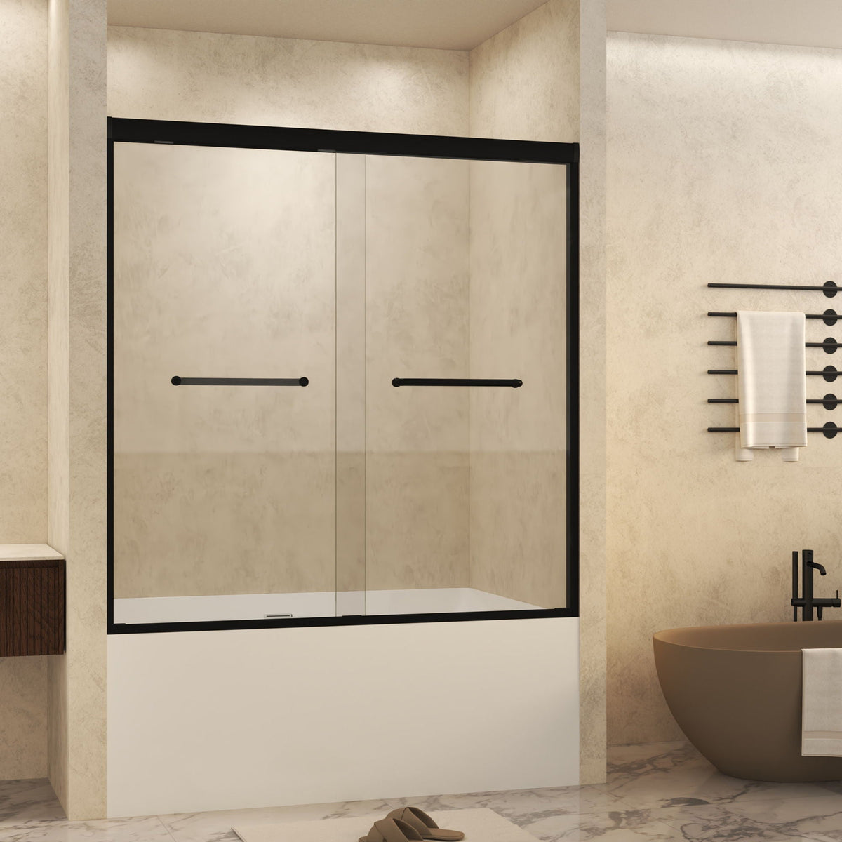 Double Sliding Shower Door with Explosion Proof Film - Black, Gray, or Dark Gray