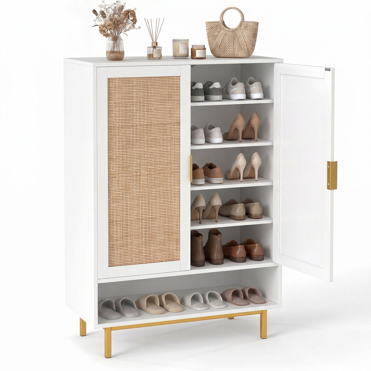 6-Tier Tall Shoe Cabinet with Double Doors - 43 Inch