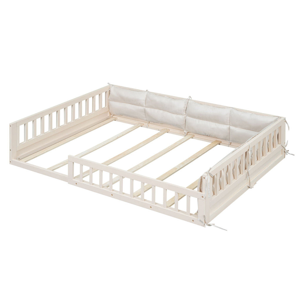 Upholstered Platform Bed with Guardrail and Pillow - Dark Gray