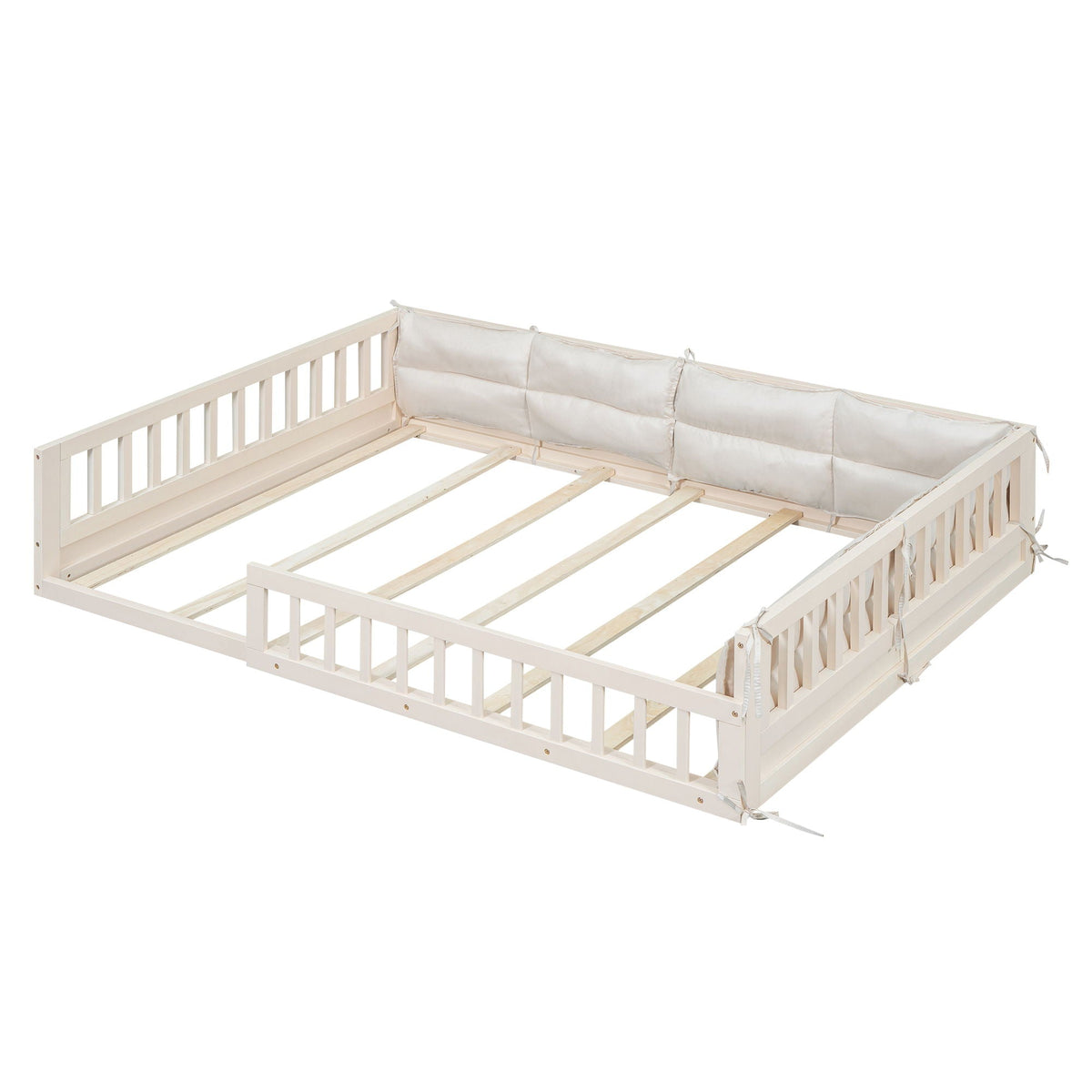 Upholstered Platform Bed with Guardrail and Pillow - Dark Gray