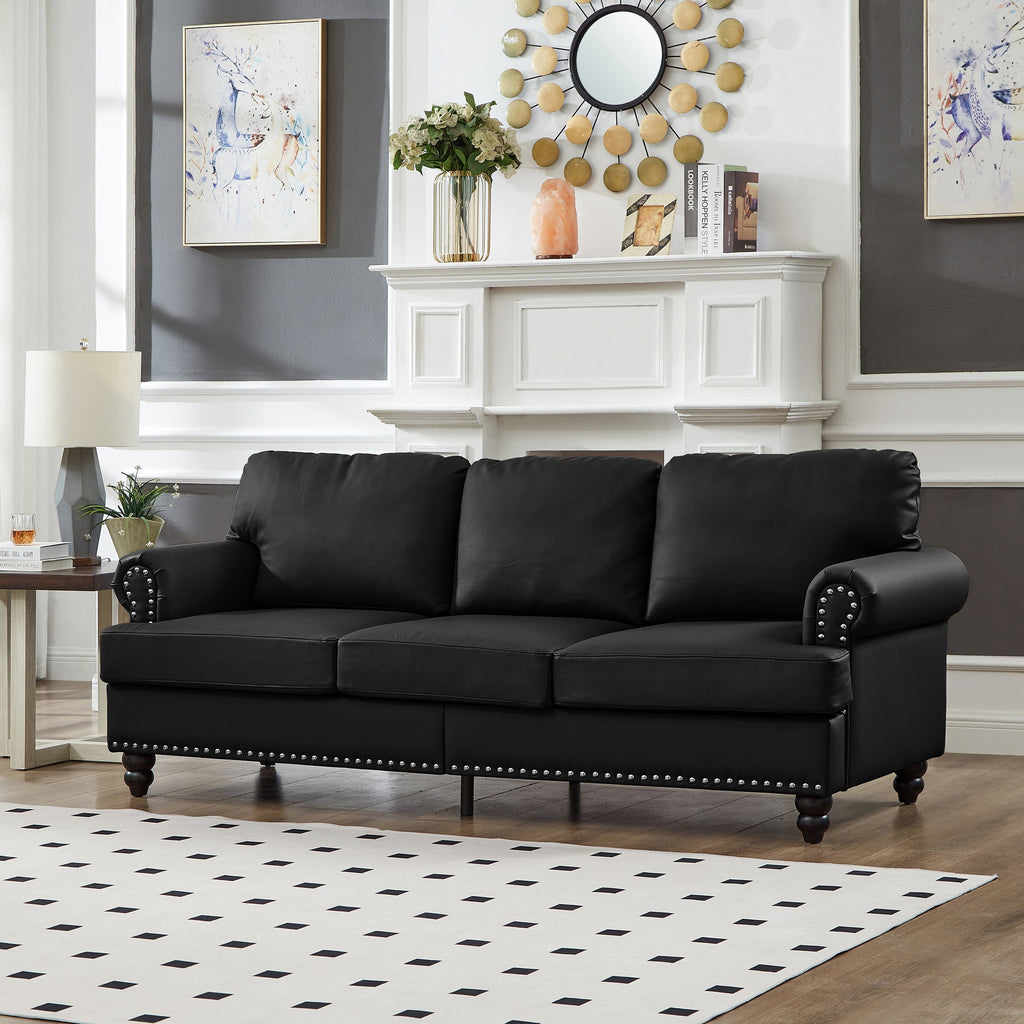 83" Modern Classic Sofa with Nailhead Detailing – Imitation Cowhide Leather