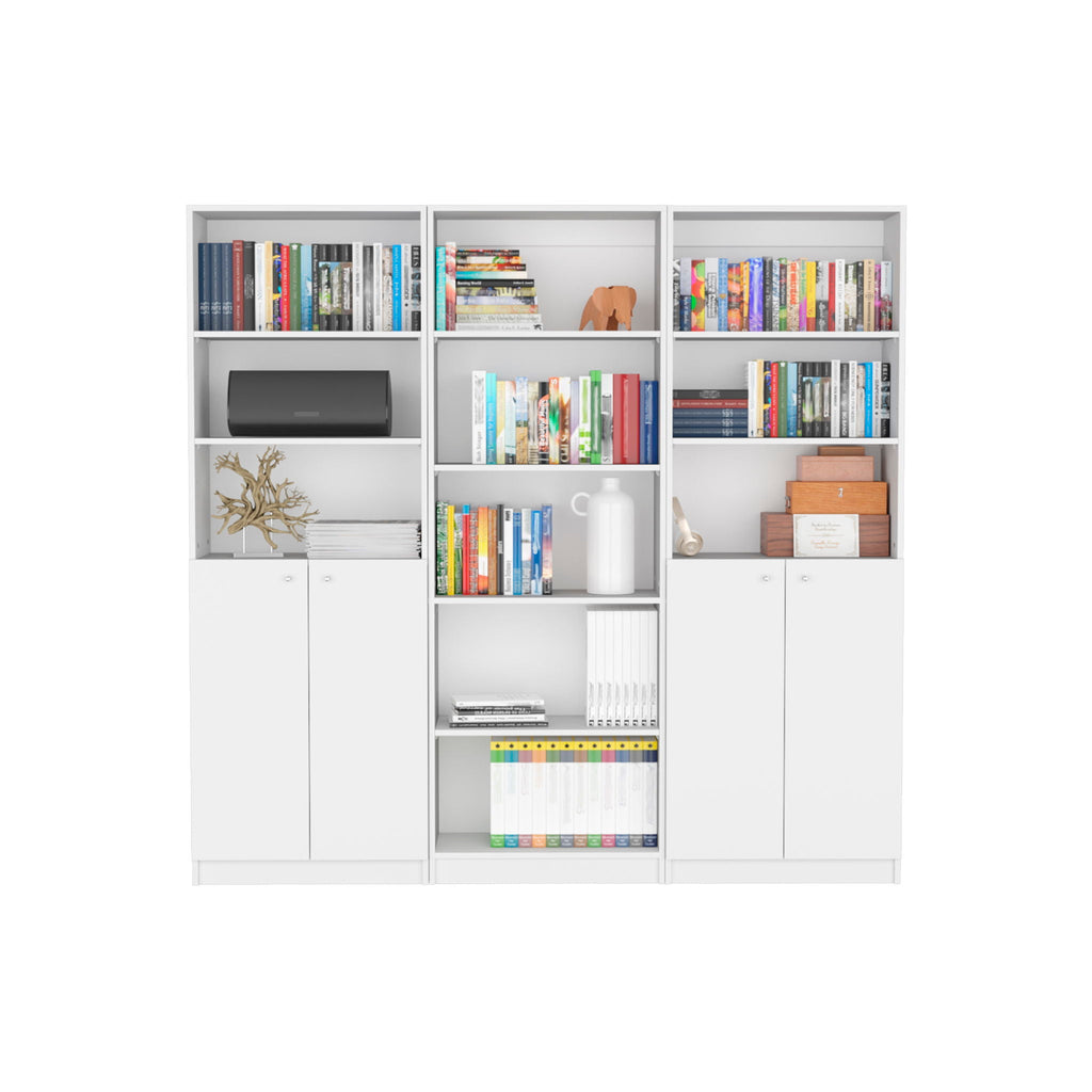 3 Piece Living Room Set with Bookcases - Spacious Design - White