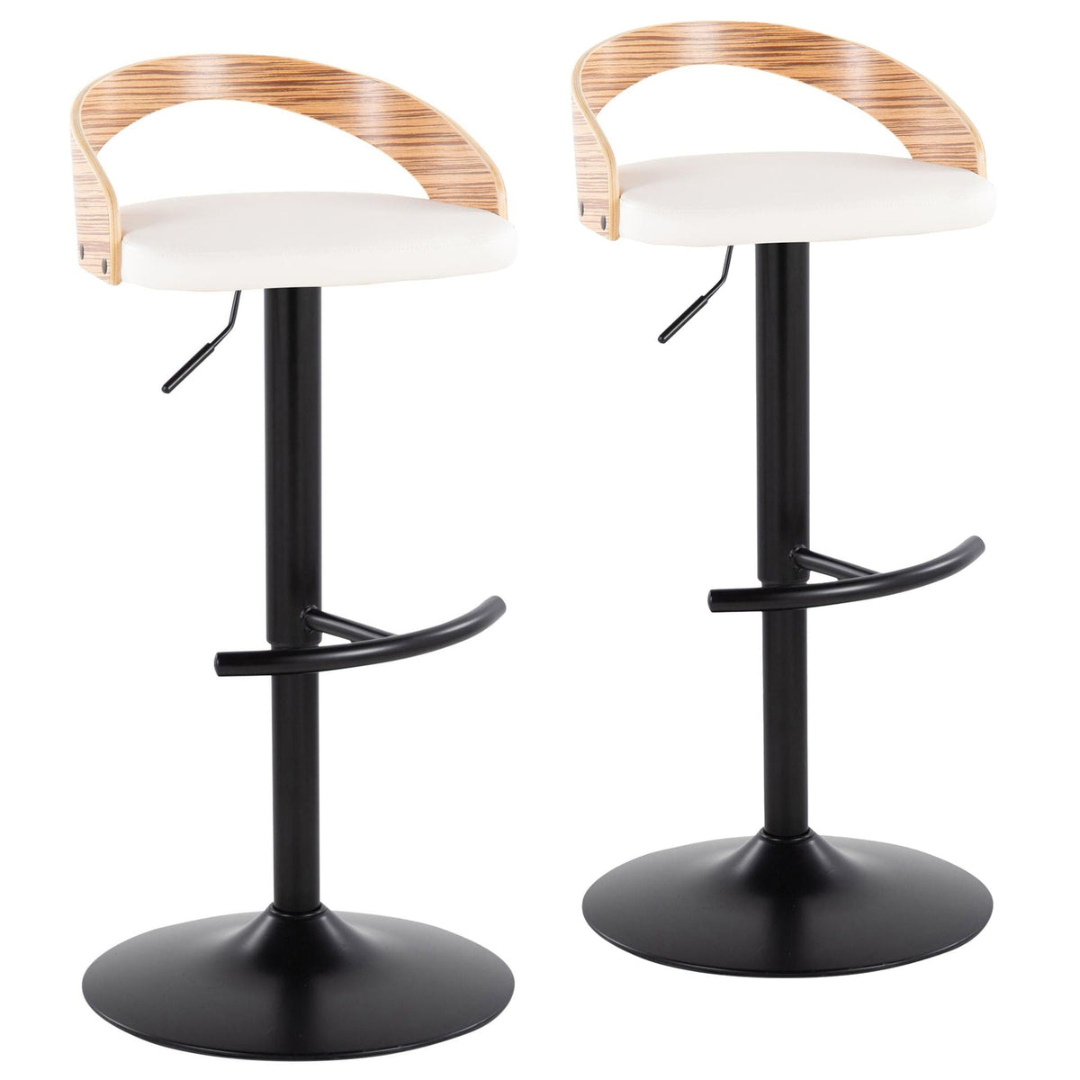 Adjustable Swivel Barstool Set with Cushioned Seat and T Footrest - White or Black