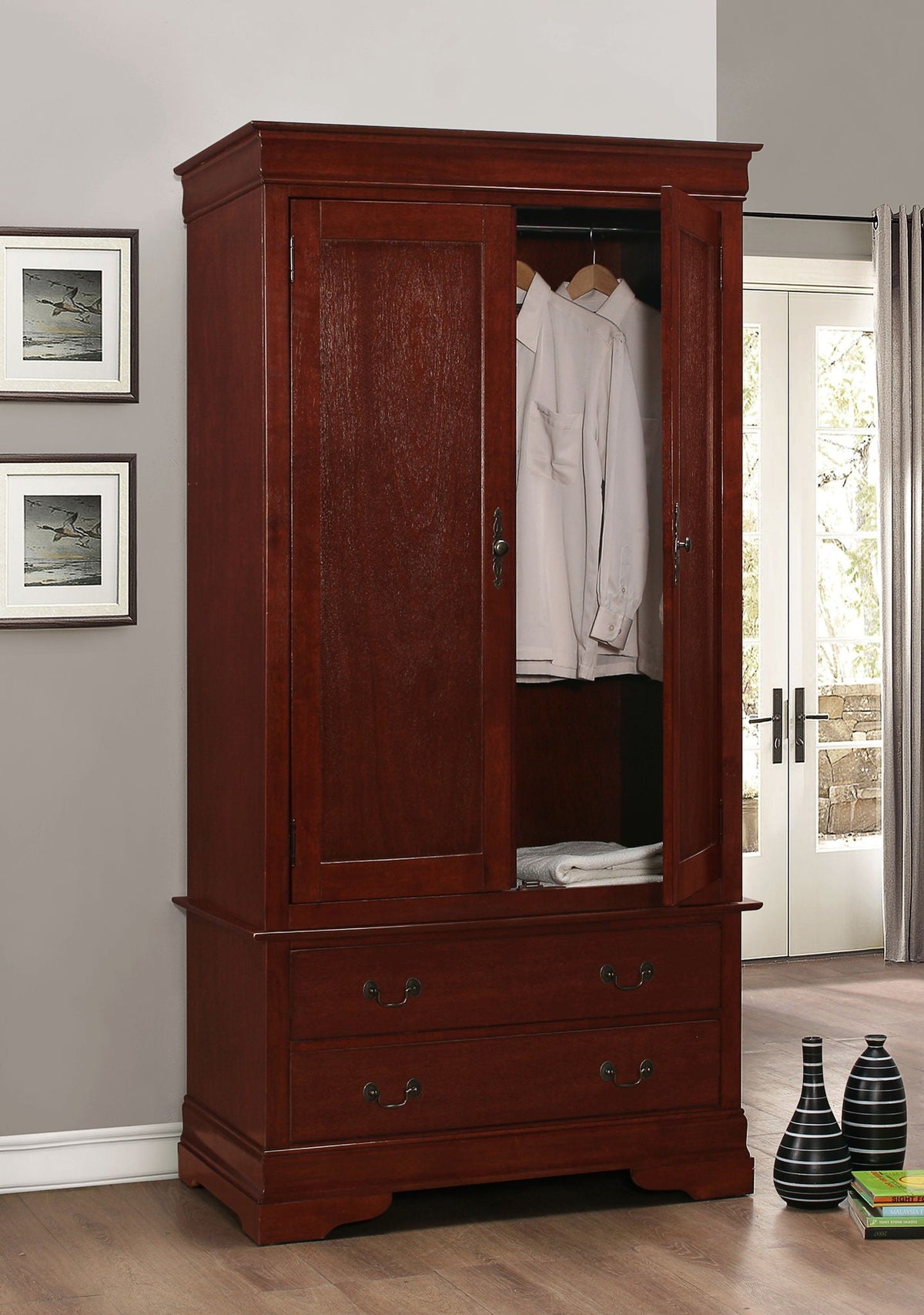 Traditional Armoire with Hanging Bar - Multiple Colors