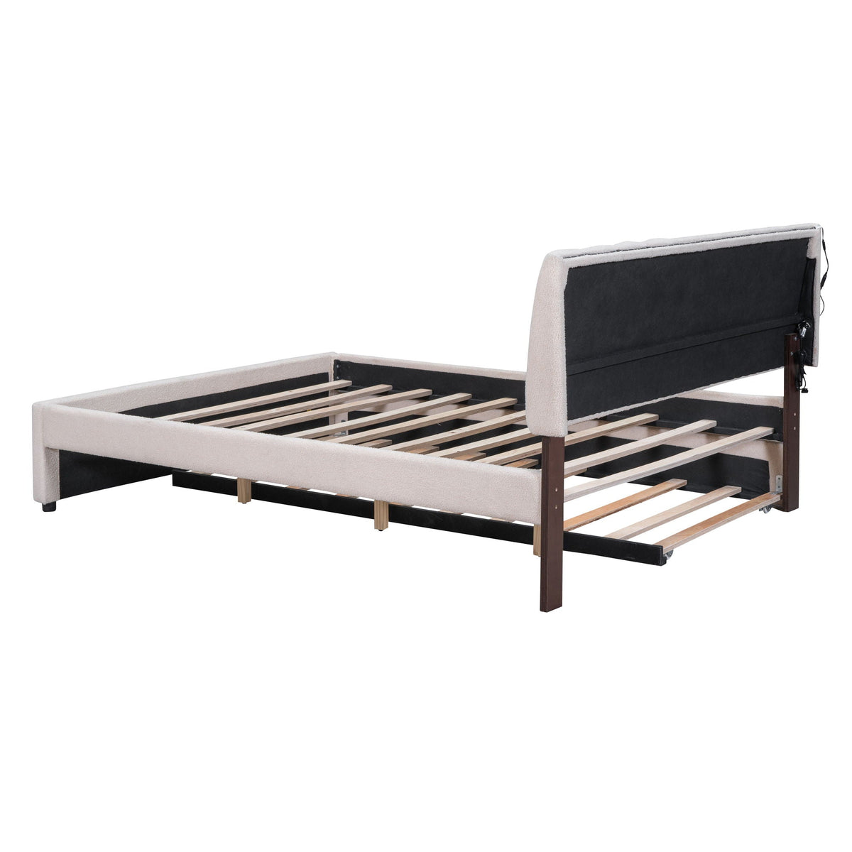 Upholstered Platform Bed With Trundle and LED Lights - Full or Queen