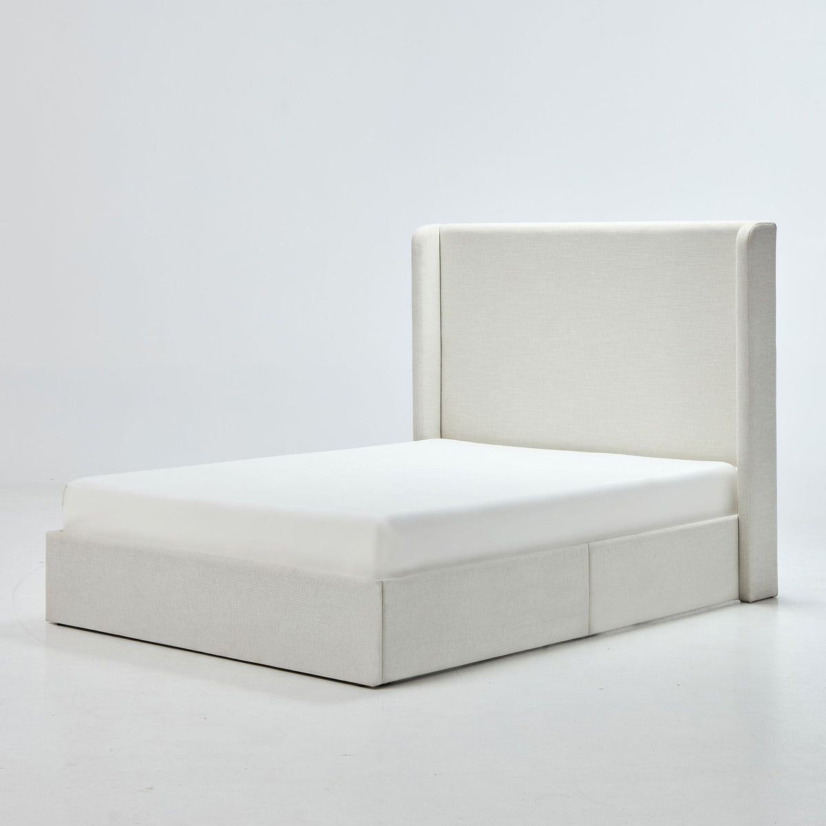 Minimalist Upholstered Wingback Bed Frame with High Headboard - Beige