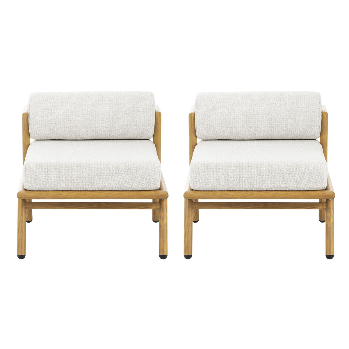 La Fiora Outdoor Patio Iron Club Chair Set with Teak Finish - Off White