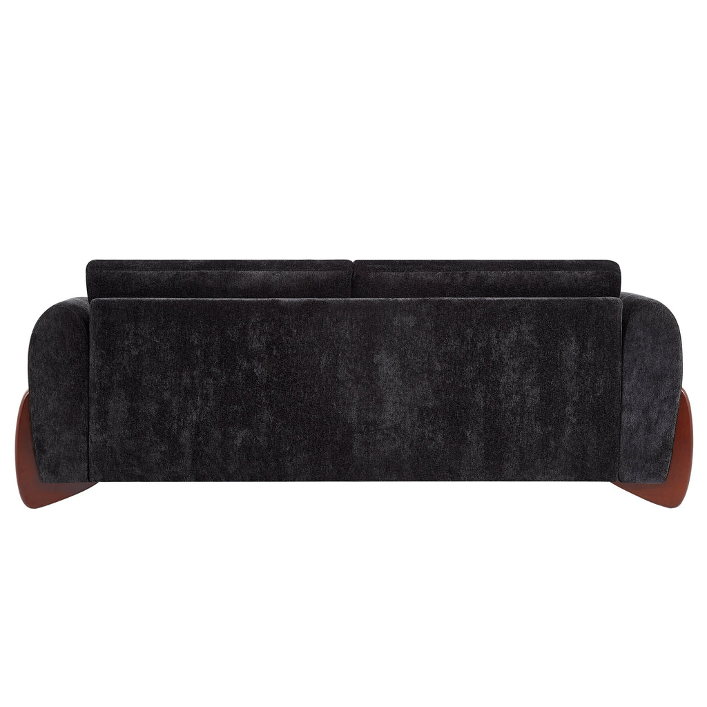 89" Chenille Sofa with Wooden Legs - Black