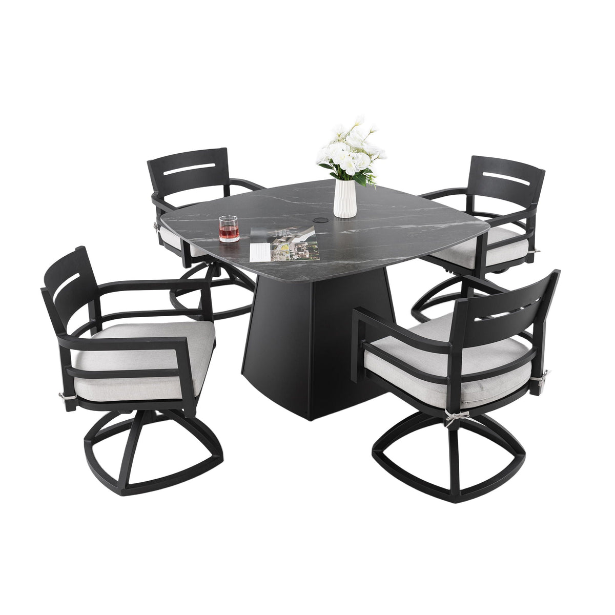 Outdoor Patio Dining Set with Sunbrella Cushions - White or Black
