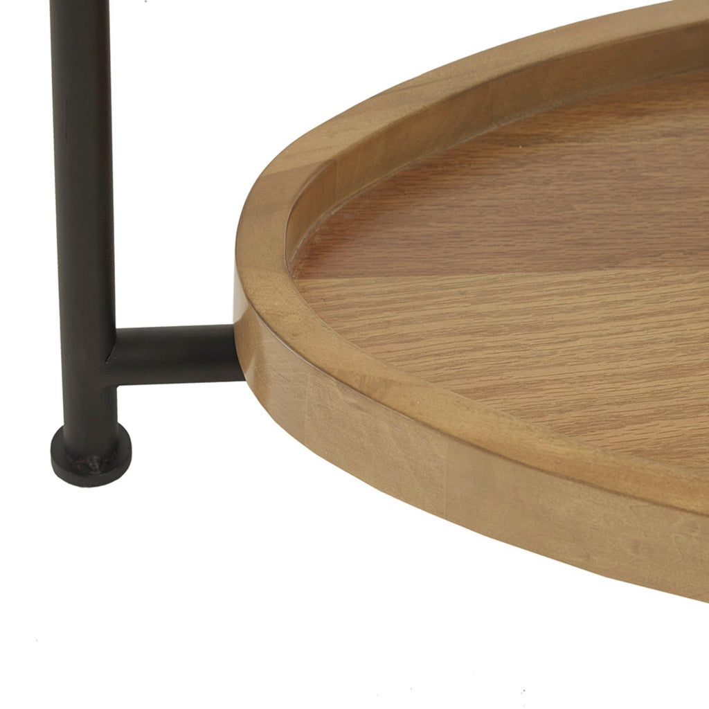 Oval Coffee Table with Storage Shelf - White / Natural