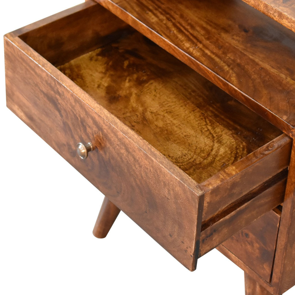 Classic Chestnut Nightstand with 2 Drawers and Nordic Legs