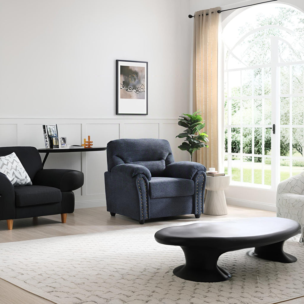Hamilton Arm Chair with Hand-Applied Nailhead Trim and Pillow Top Cushions - Blue, Gray, Dark Brown