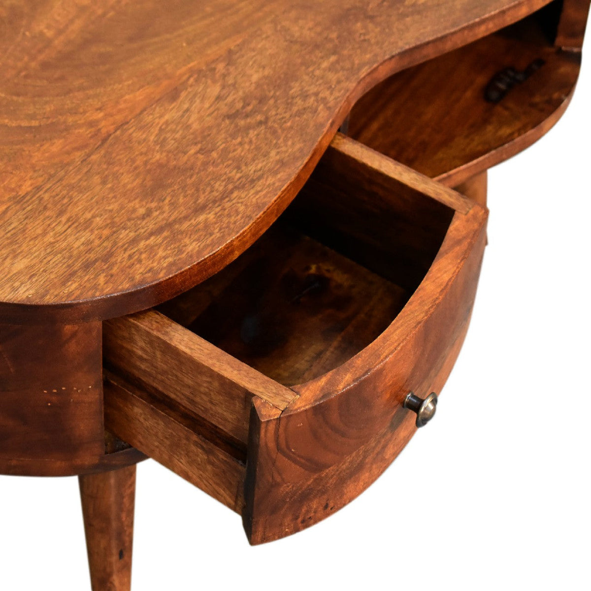 Solid Wood Mini Chestnut Wave Coffee Table with Drawer - Chestnut Finish