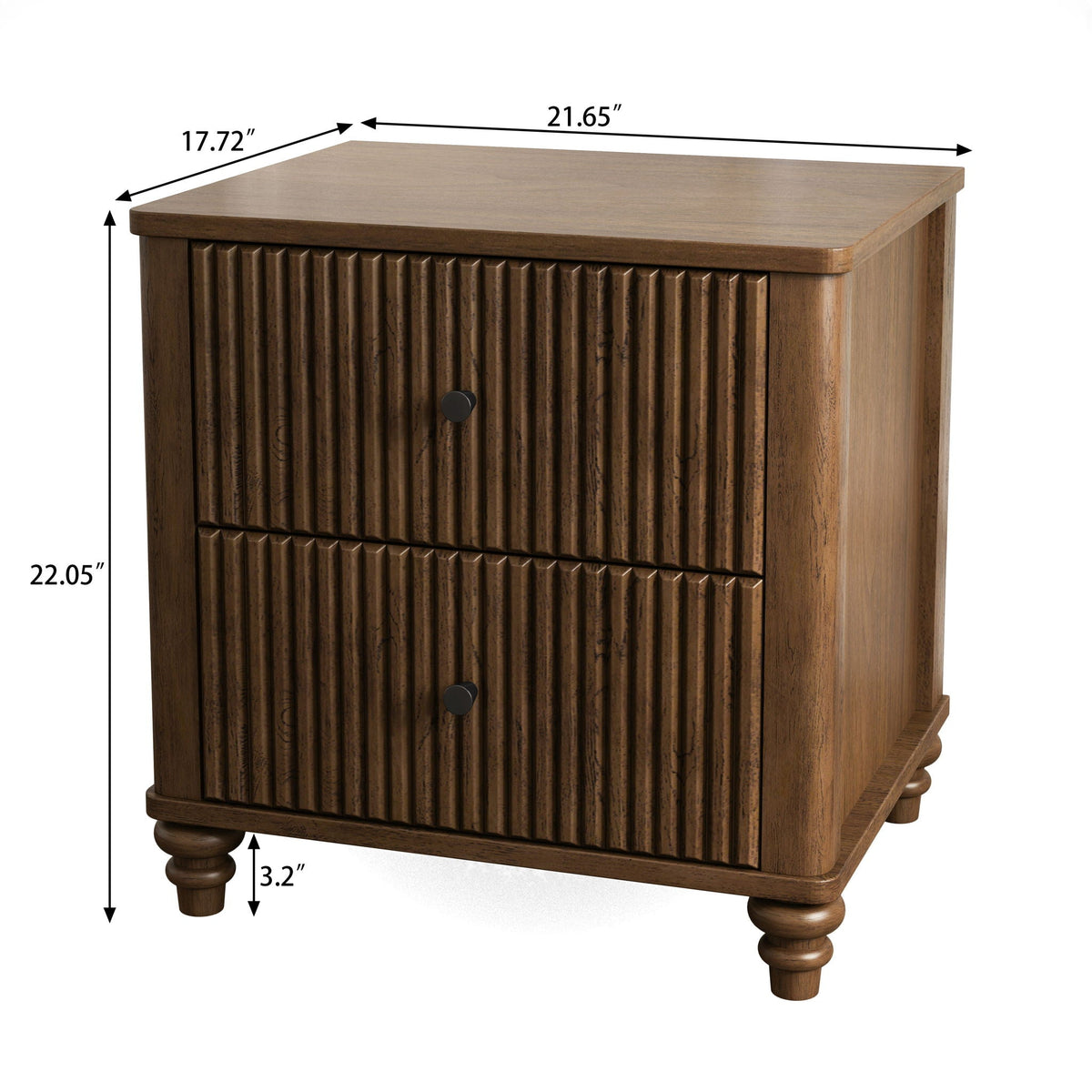 Modern Fluted Nightstand with 3 Drawers - Dark Brown or Light Brown