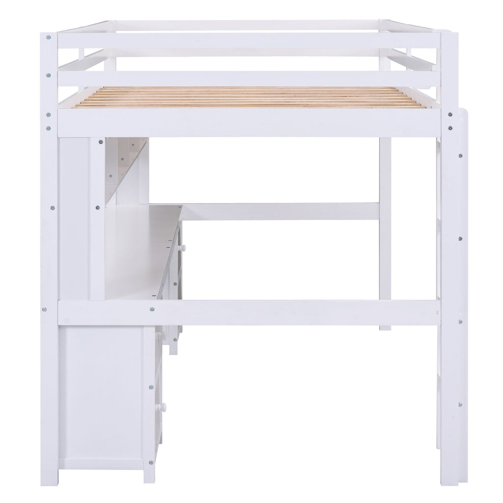 Loft Bed with Desk, Cabinets, Drawers and Charging Station - Full Size