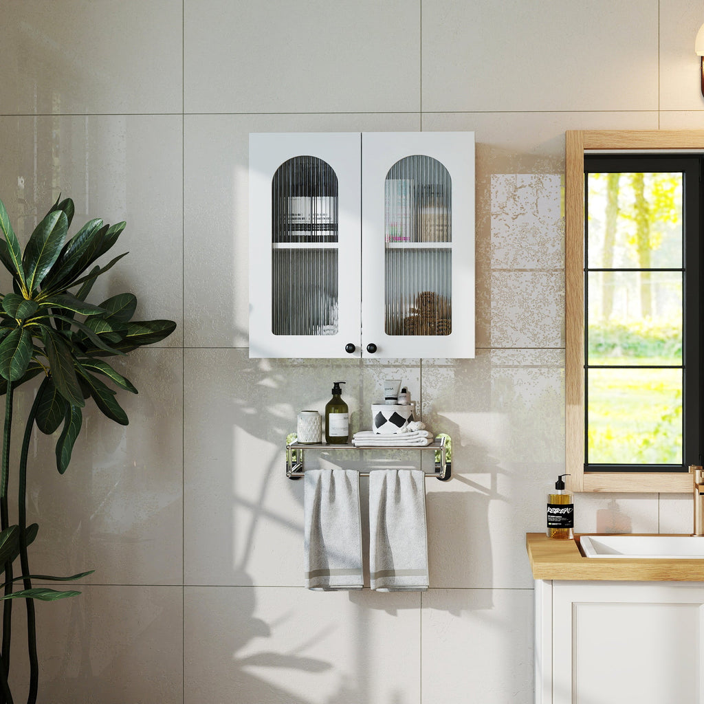 Wall Cabinet with Arched Glass Door and Adjustable Shelves – Particle Board