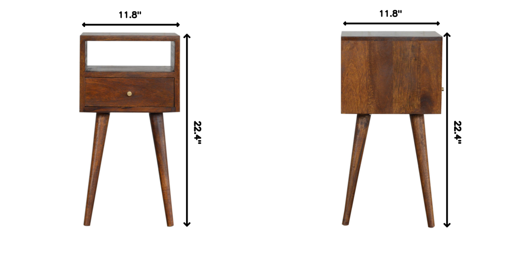 Solid Wood Mini Nightstand with 1 Drawer and Open Slot - Chestnut