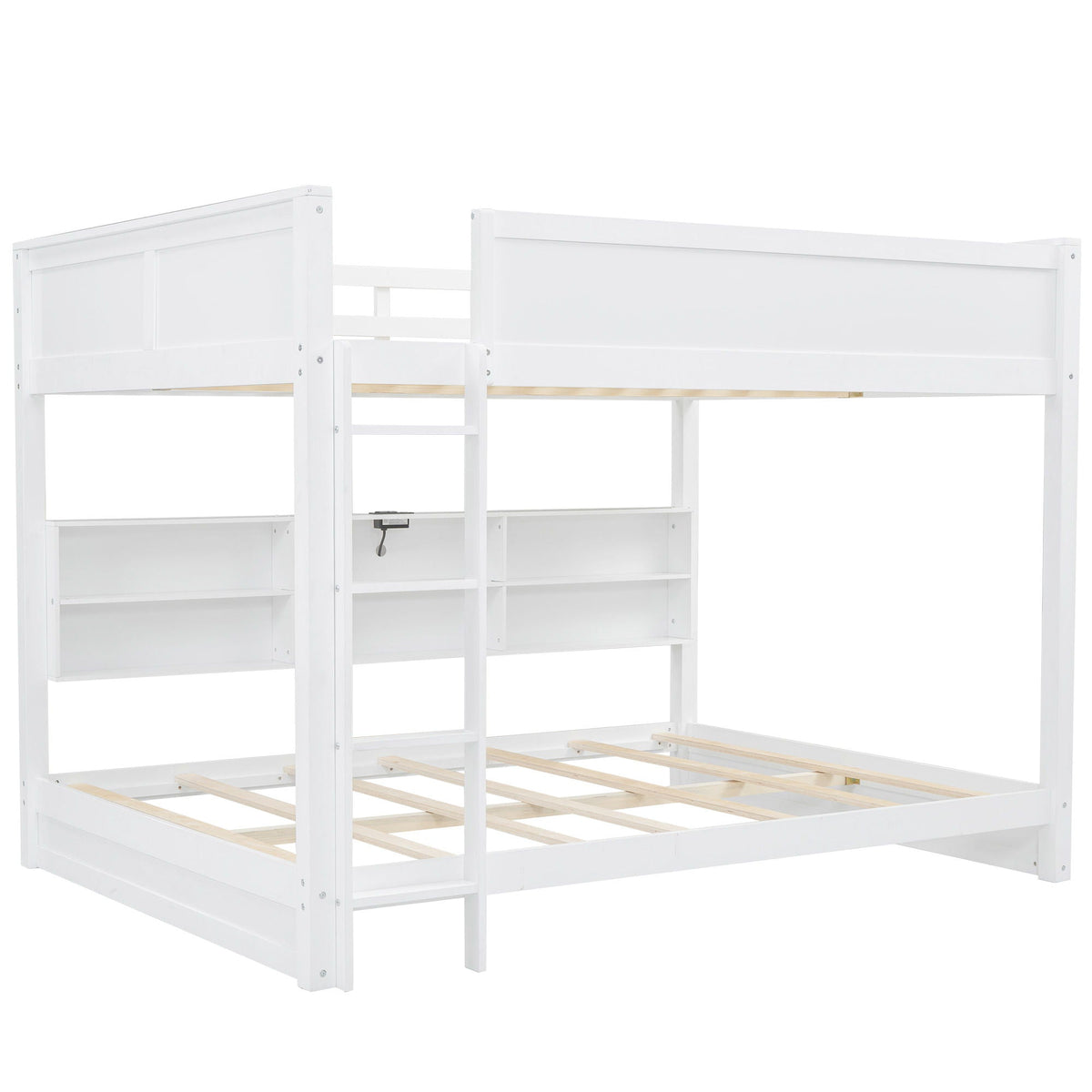 Queen Bunk Bed with Storage Cabinets and USB Ports - Dark Brown or White