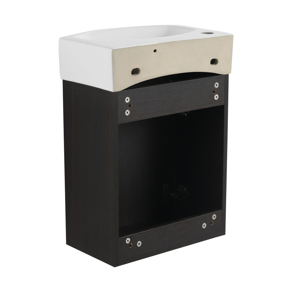 Modern Bathroom Vanity with Ceramic Basin and Storage Cabinet - Light Brown, Black, or White
