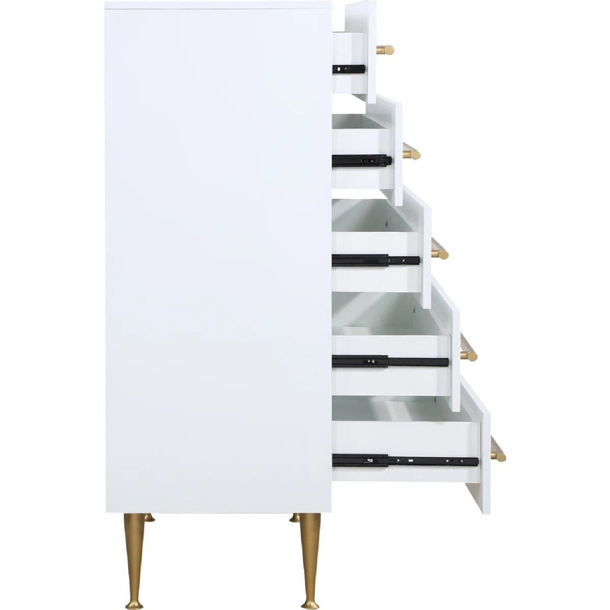 Contemporary 5 Drawer Chest with Brushed Metal Accents - White or Black