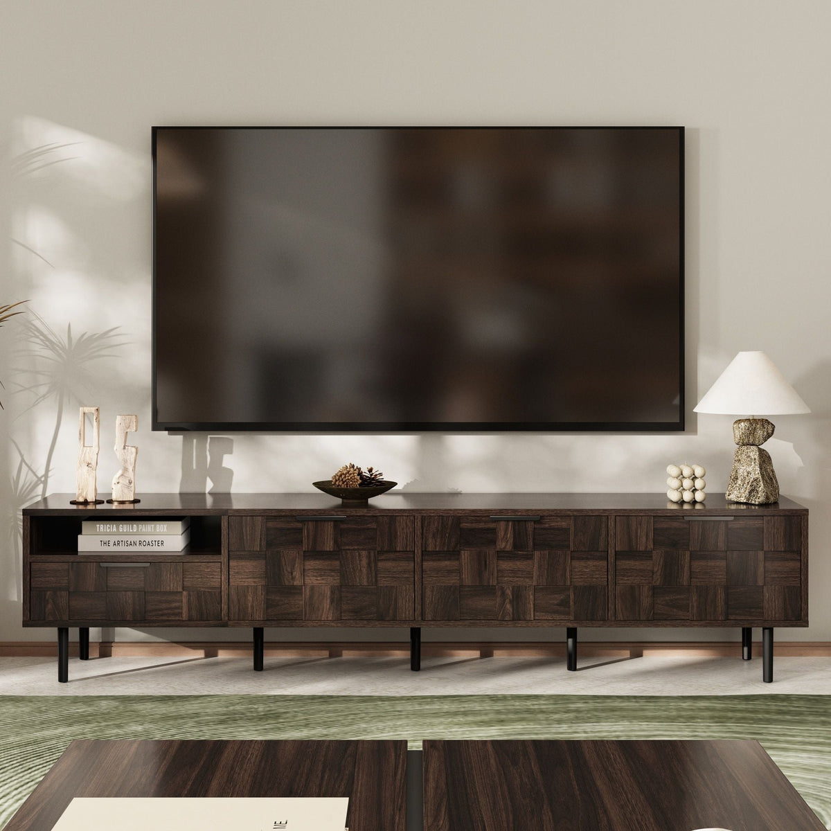 78" TV Stand with Storage Cabinets - Walnut