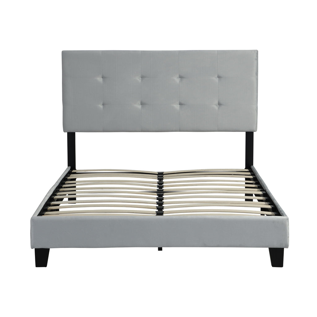 Queen Size Upholstered Platform Bed Frame with Tufted Headboard - Gray