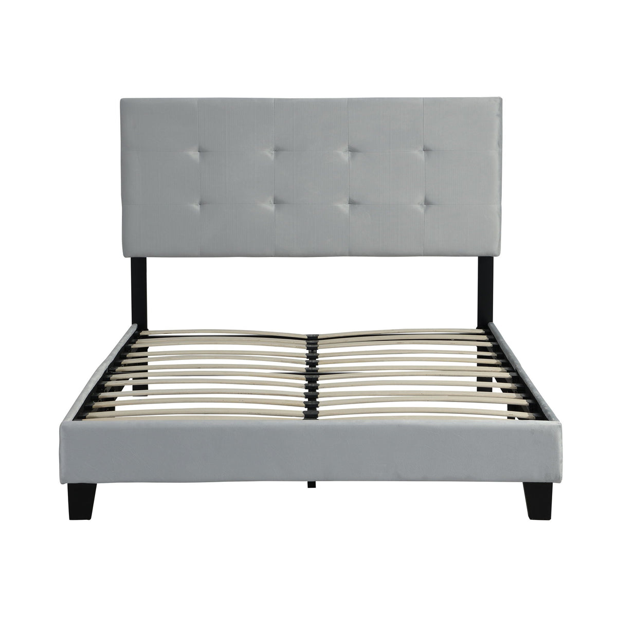 Queen Size Upholstered Platform Bed Frame with Tufted Headboard - Gray