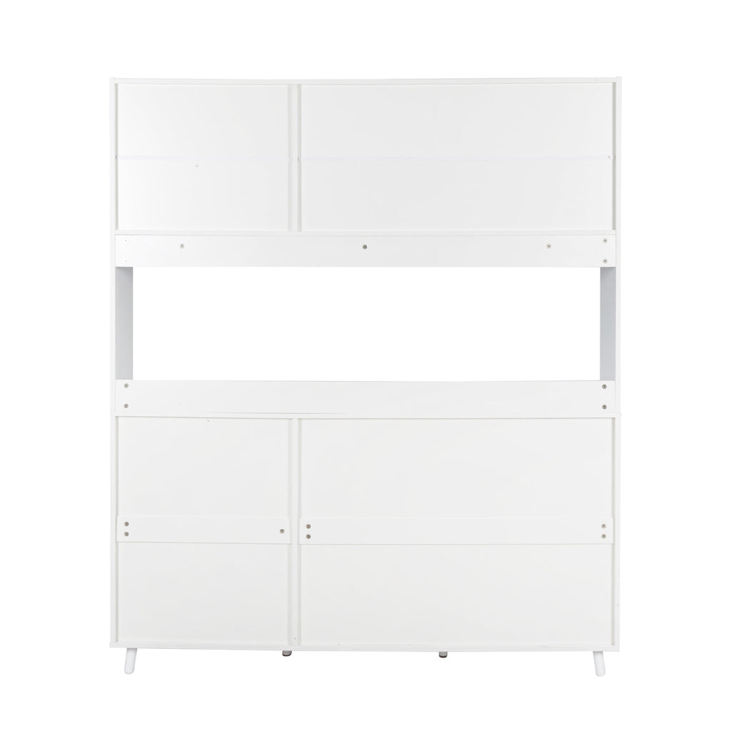 63" W Large Kitchen Hutch Cabinet with Storage Shelves and Drawers - White