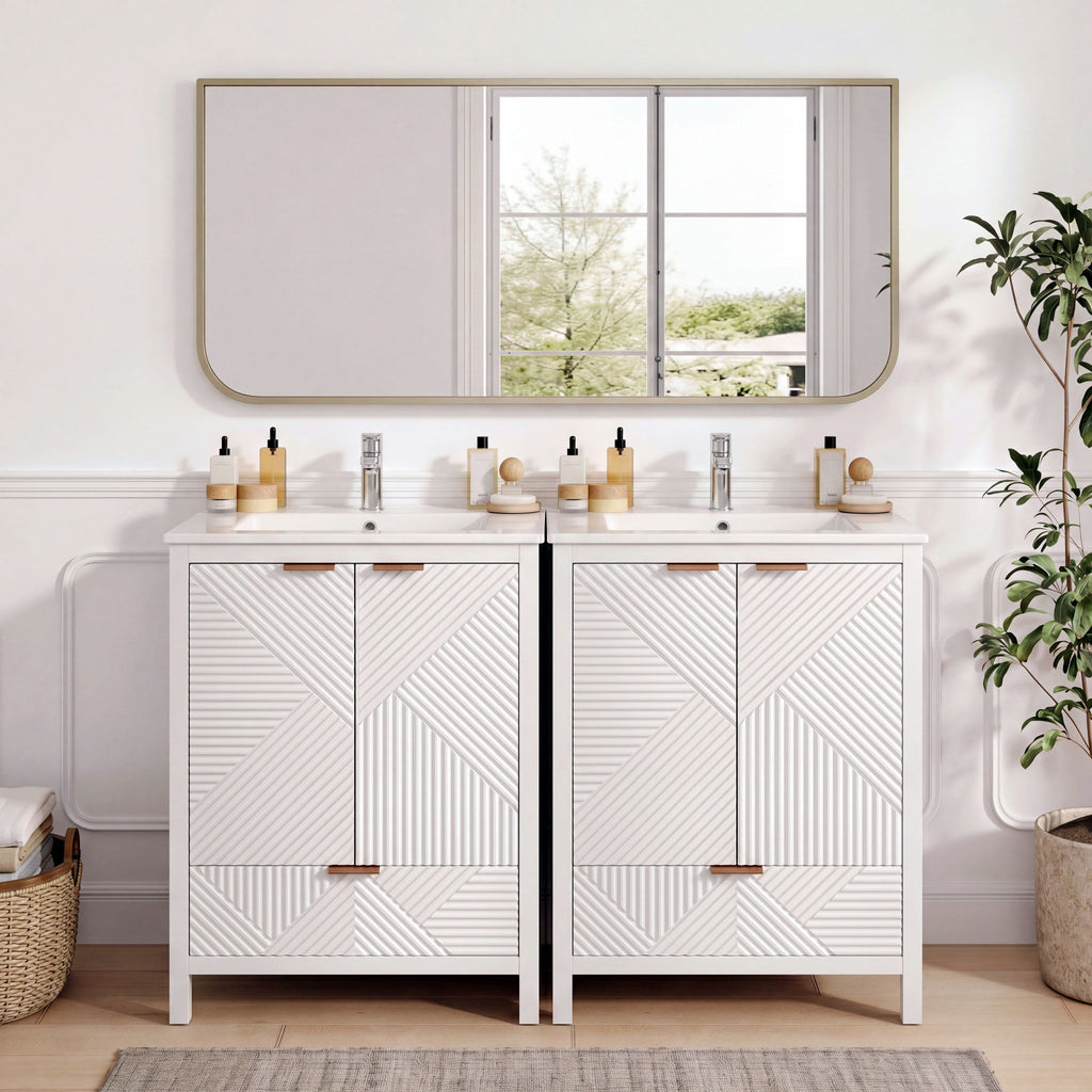 Modern Bathroom Vanity with Sink Combo – Compact Storage - Dark Brown or White