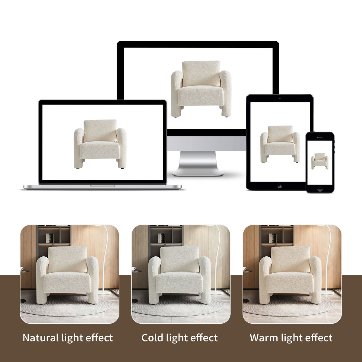 Modern Velvet Accent Chair with Plush Upholstery - Beige